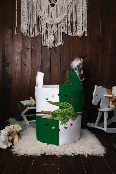 BelezaHome Children's and Baby's Room Toy Basket Green and White Crocodile Pa...