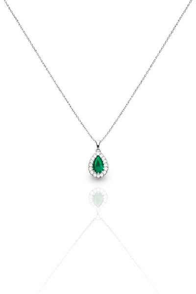 ÇEKİRDEK JEWELRY 925 Ayar Gümüş Zümrüt Renk Damla Taşlı Kolye | Zarif & Şık K...