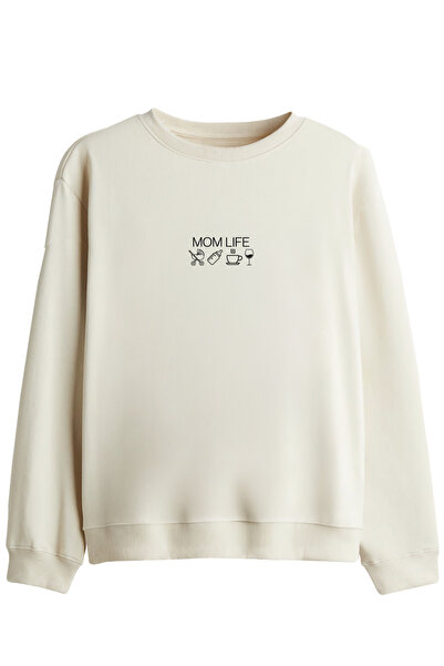BetterThanCo Hanorac cu imprimeu Mom Life, cu guler rotund