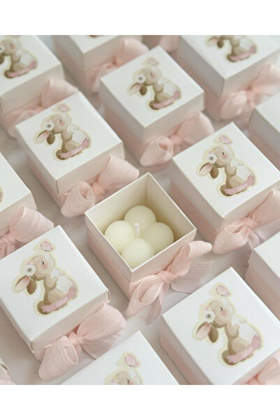 BARG Doğum/Mevlid/Diş Buğdayı Tavşan Temalı Mum Kişiye Özel Etiketli 25 Adet