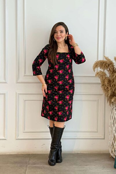 yb yağmur butik Rochie din flanelă cu guler pătrat