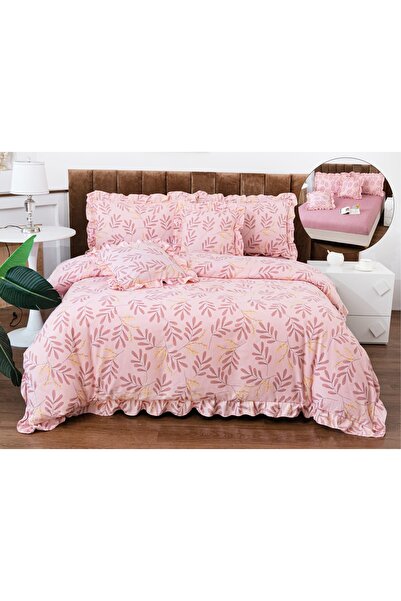 Truva Home Lenjerie de Pat cu Volănașe 6 Piese - 180x200 cm, Cearceaf cu Elat...