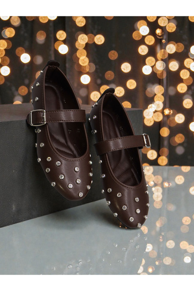 HFKY Women's Comfortable Fit Ballerinas with Stone Detailed Buckle