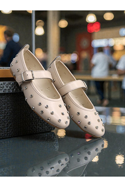 HFKY Balerini de damă cu cataramă cu detalii în nuanțe de piatră, confortabili