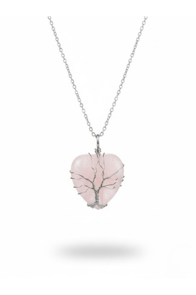 Leerybee قلادة من الحجر الطبيعي بتصميم شجرة الحياة وتفاصيل على شكل قلب