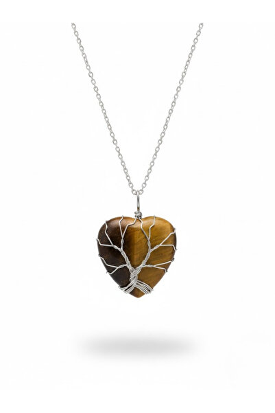Leerybee Tree of Life Detailed Heart Cut Natural Stone Steel Necklace