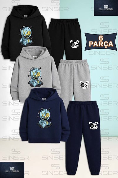 SS SİNSER Children's Unisex Teddy Bear Patched Turquoise Needle-Punched 3-Pie...