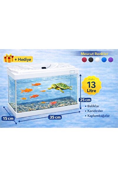 AQUA ROYAL PETSHOP 35cm 13 Litre Beyaz Kapaklı Cam Akvaryum + Hediye Seramik ...