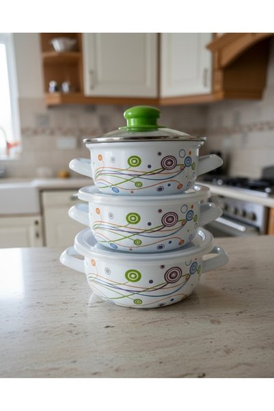 EmayeBurada Enamel Cook Hide Cookware Set 9 Pieces