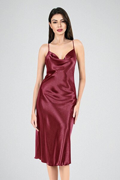 Slendos Women'S, Long, Degaje Collar, Satin Nightgown