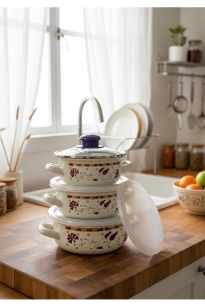 EmayeBurada Enamel Cook Hide Cookware Set 9 Pieces