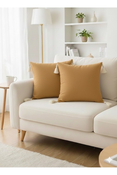 SEVHOME CONCEPT 2-Pack Cotton Linen Throw Pillow Covers 40X40 cm with Tassels