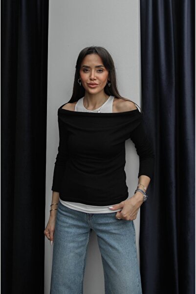 Havoş Siyah Atlet Detaylı Asimetrik Bluz