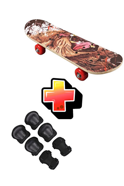 Furkan Toys Ahşap Kaykay Orta Boy 60cm ve Dizlik Dirseklik Eldiven Seti (6-9 ...