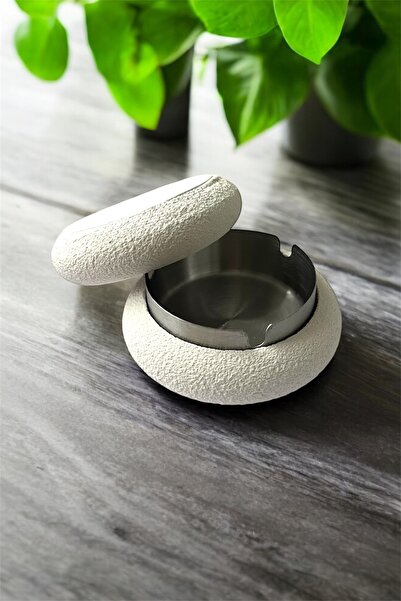 GİSVOL Textured Lid Steel Ashtray Decorative, Minimal, Modern Ashtray