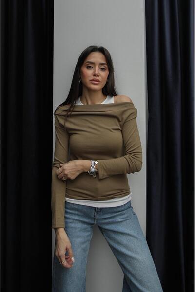 Havoş Açık Kahve Atlet Detaylı Asimetrik Bluz