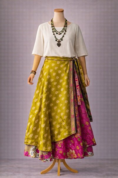 Bohoyasam Nepal Kadın Çift Taraflı İpek Etek – Bohem Desenli, Bağlamalı Model...