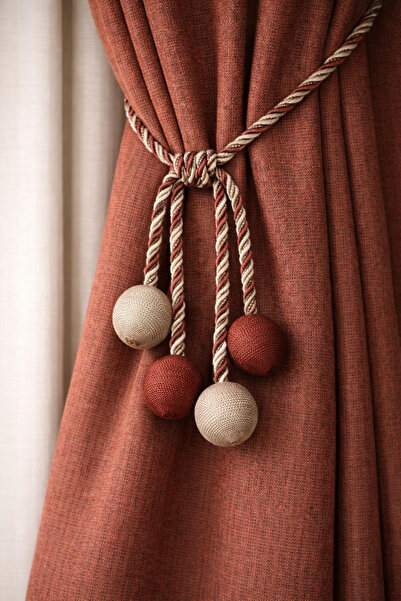 İNCİLİFE 4 Toplu Halat Sarım Tavan Braçöl Fon ve Tül Perde Bağı Kiremit-Vizon...