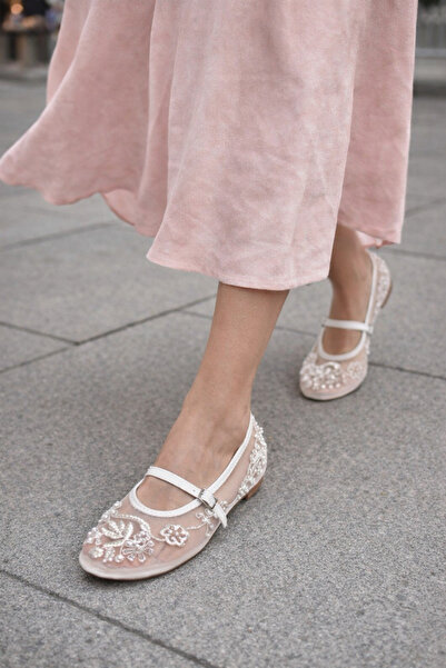 MOON CLOUD BONCUK VE TAŞ İŞLEMELİ NAKIŞLI - BEYAZ BABET GÜNLÜK-WEDDİNG-DAVET-...