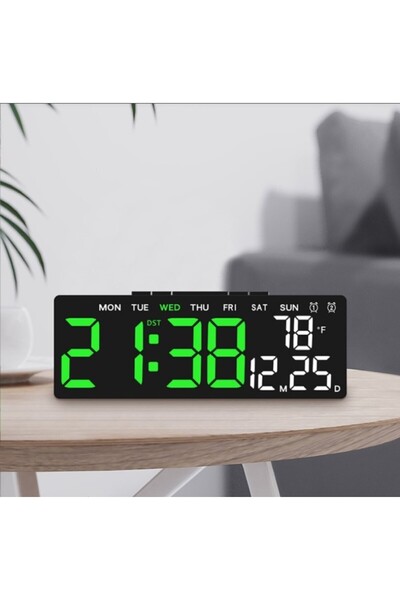 DUHALINE Büyük Ekran Dijital LED Saat - Termometre & Takvimli Duvar ve Masa Saati (Alarm & Zamanlayıcı)