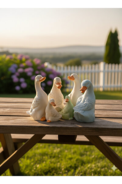 İki Cadı Tasarım Ördek Ailesi Dekoratif Biblo