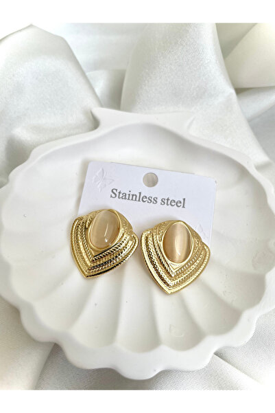 stainless steell Kabartma Kenarlı Kedi Gözü Çelik Küpe