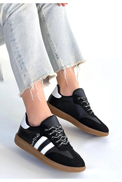 Ethab Ticaret Zerti Black Leather Lace-Up Sports Shoes