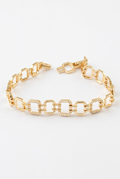 Sortie Aksesuar Rectangular Chain Figured Zircon Stone Stainless Steel Design...