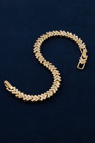 Sortie Aksesuar Double row arrow chain herringbone figure zircon stone stainl...