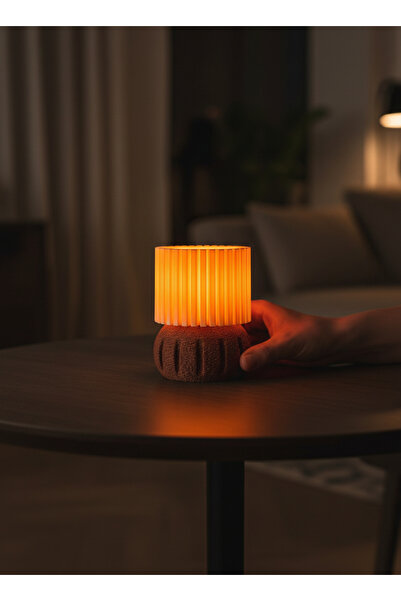 Puzimo Dikey Çizgili Abajur Tasarımlı LED Dekoratif Masa Lambası – Dokulu Göv...