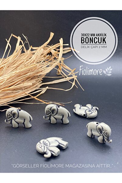 Fiolimore Gri Fil (5 Adet) Akrilik Aksesuar Boncuk 30x22 mm Delik Çapı 2 mm K...