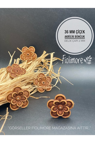 Fiolimore Kahve Çiçek Aksesuar Akrilik Boncuk (5 Adet) 36 mm Delik Çapı 2 mm ...