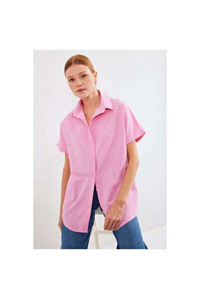 LC Waikiki 20120 Oversize Kısa Kollu Gömlek - Pembe