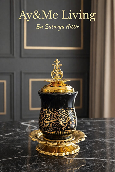 Layansaa Osmanlı Motifli Siyah & Altın Dekoratif Buhurdanlık