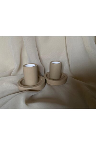 mumkusag Sand Beige Concrete Candlestick Set of 2