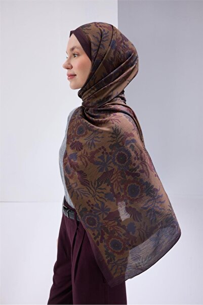 Silk Home Urban Hours Aqua Whisper Olive-Mor Botanik Desenli Mayda Şal-81015-13