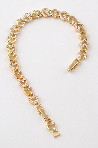 Sortie Aksesuar Double Heart Figured Zircon Stone Stainless Steel Design Brac...