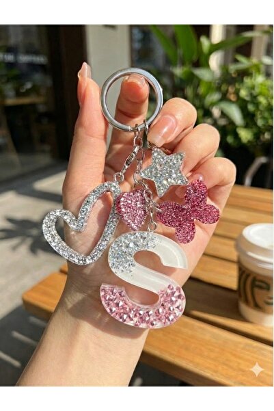 ELIVORA S Harf Gümüş Yıldız Halka VIP Taşlı Ekstra Figürlü Epoksi Harf Anahta...