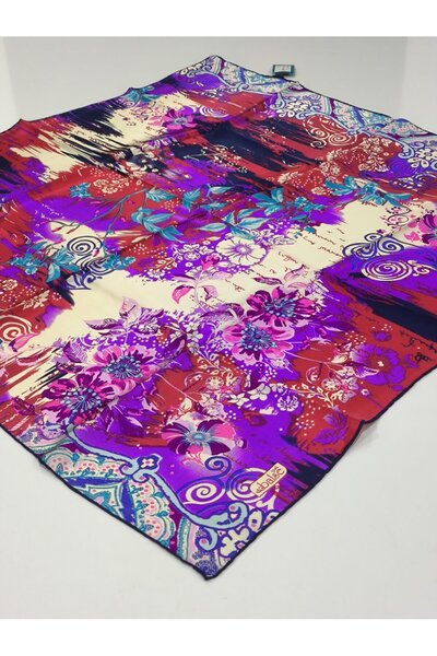 PİRAMİT Balse Sura Silk Scarf Purple Flowers 5004-1