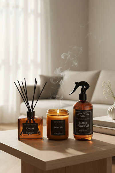 homeartplus 3lü set Oda kokusu ve Mum seti Amber Renk 250 ml spray 100 ml oda...
