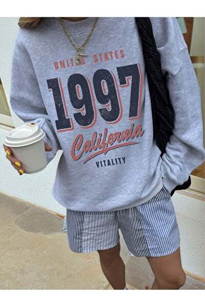 PALPİTO Γυναικείο φούτερ με στάμπα, με λαιμόκοψη ποδηλάτου, υπερμεγέθη, Ηνωμέ...