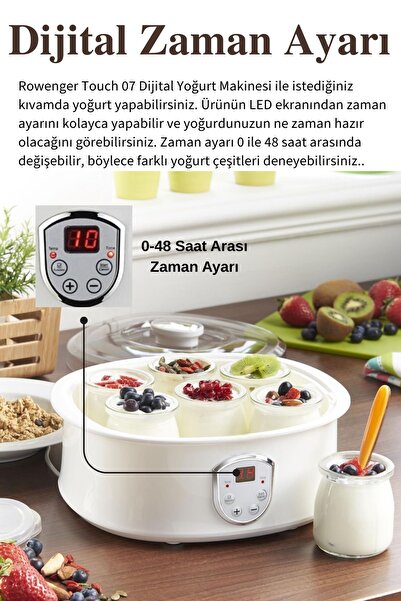 Rowenger Touch ROW-07 Yoğurt Yapma Makinesi Dijital Zaman Ayarlı 7li Cam Kavanoz
