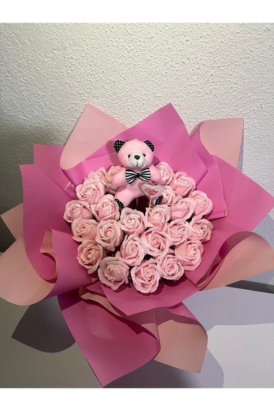 greendeco 23 Kokulu kaliteli Gül buketi -Ayıcık Aranjmanı -pembe buket