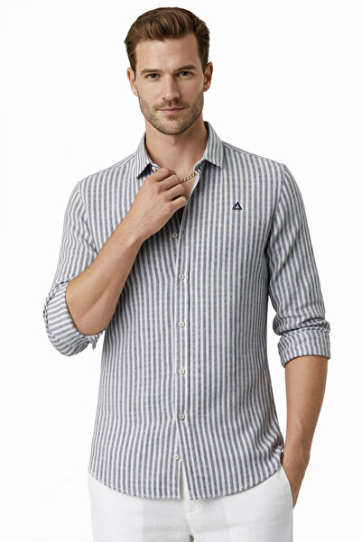 Rizz up Gray Slim Fit Striped 100% Cotton Men's Shirt – Breathable Stylish Ca...