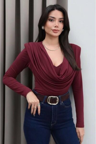 MEECY Zr Model Front Draped Collar Blouse