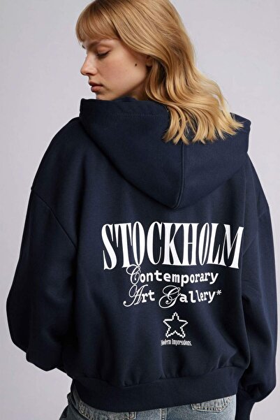 DeFacto Oversized Hooded Printed Zippered Sweatshirt G9596Ax26Sp