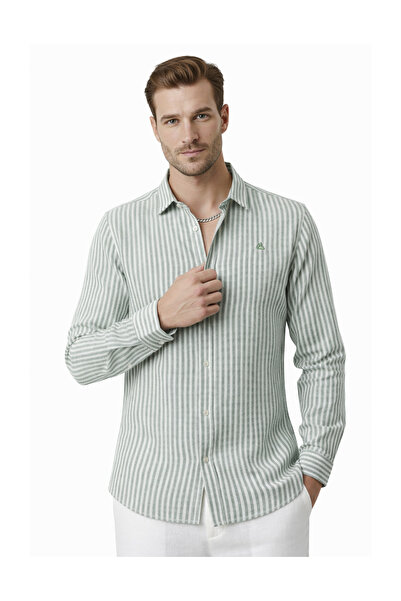 Rizz up Khaki Slim Fit Striped 100% Cotton Men's Shirt – Breathable Stylish C...