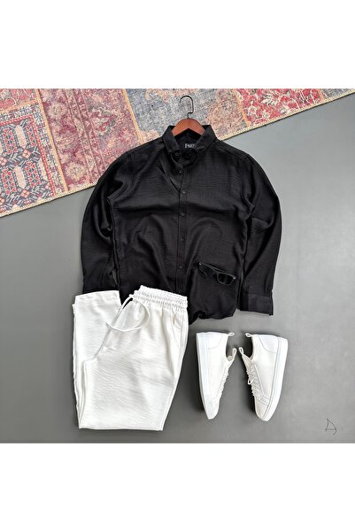 tiggir moda Men's Crinkle Linen Shirt Pants Set