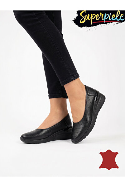 ANGEL BLUE Γυναικεία μπαλαρίνες με πλατφόρμα από γνήσιο δέρμα με διάτρητο σχέδιο