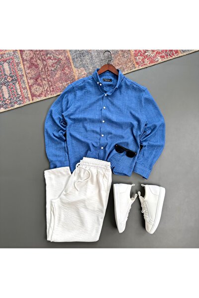 tiggir moda Men's Crinkle Linen Shirt Pants Set